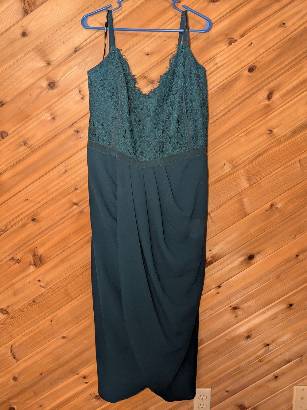 City Chic Emerald Green Lace Touch Midi Faux Wrap Dress Plus Size XXl/24